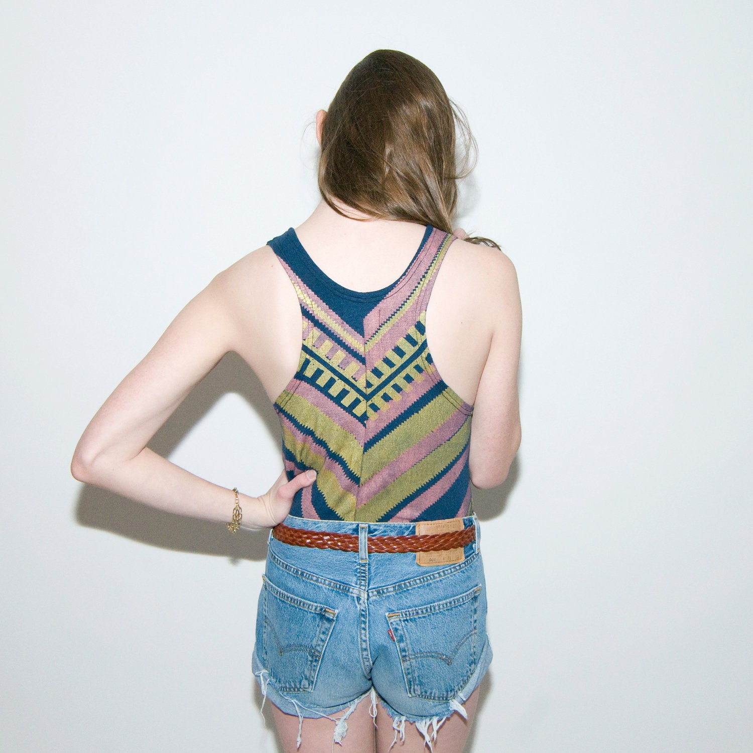 Chevron Racerback Tank in Rose and Gold on Navy