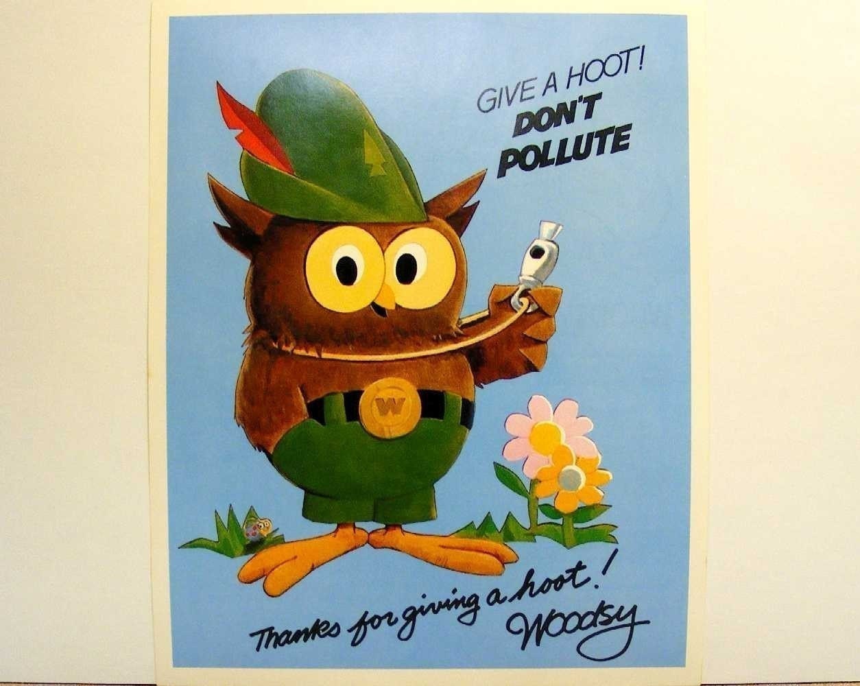 Vintage woodsy owl poster dated 1972 give a hoot, don't pollute