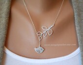 Detailed Bird and Branch Lariat - Silver Necklace - Dainty little silver grey bird and Branch - Perfect Gift - Sterling Silver Chainft