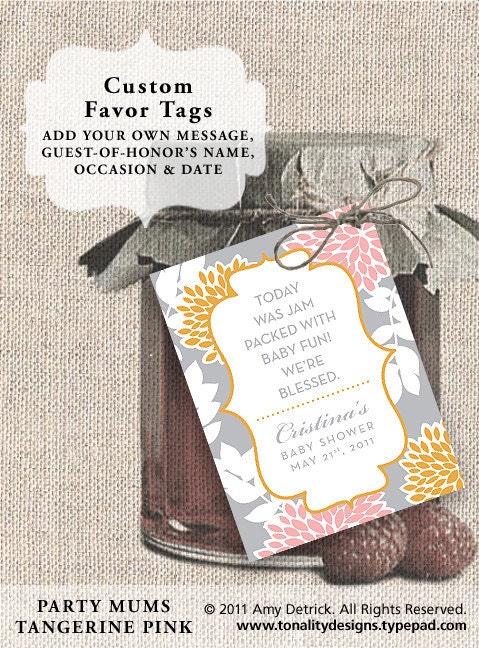 DIY Printable Favor Tags: Party Mums (Tangerine Pink)