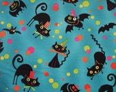 Wilmington Nightmare Manor Halloween Cat Bat Teal Fabric Yard