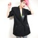 80s Minimalist Black Wool Tuxedo Blazer with Leather Collar (M/L)