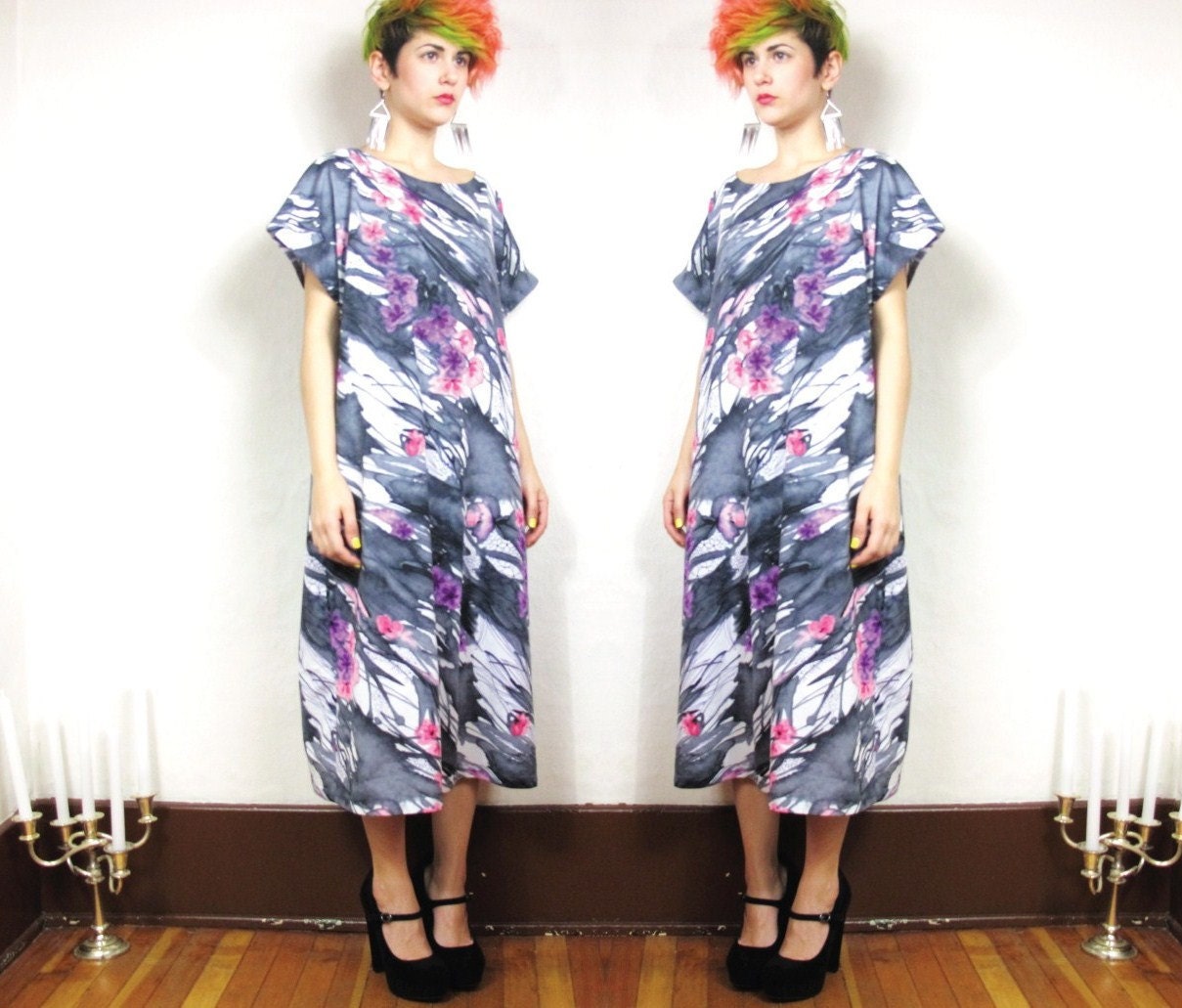 Fantasyland Watercolor Floral Graphic Kaftan Dress (L/XL)