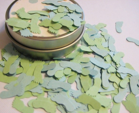 Baby boy feet confetti, 200 blue and green pieces