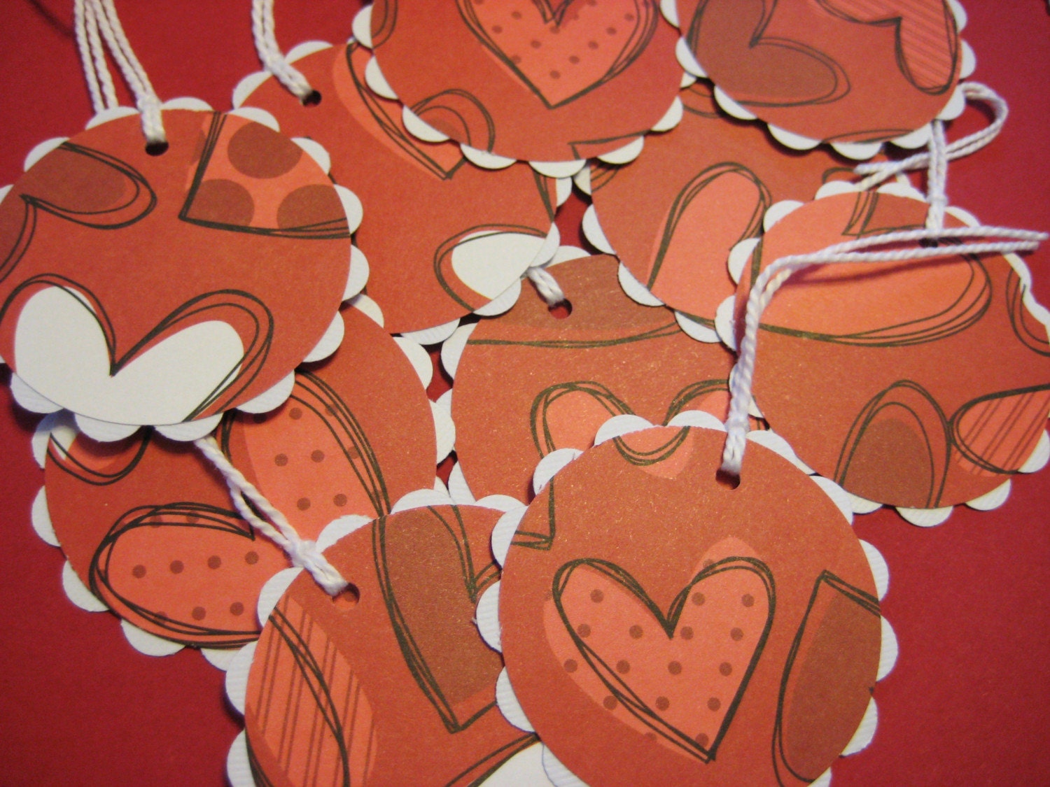 Gift tags, red whimsical hearts set of 10