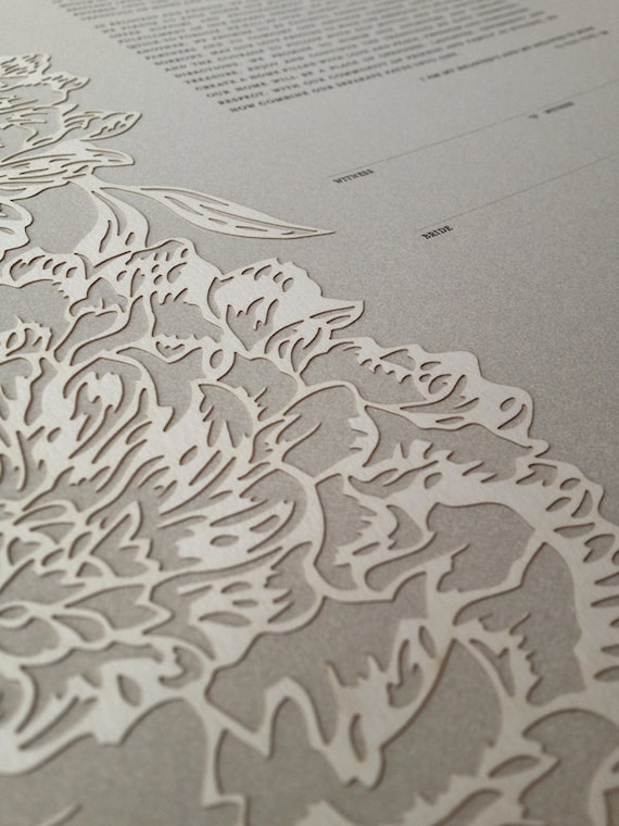 Papercut Ketubah - Peonies