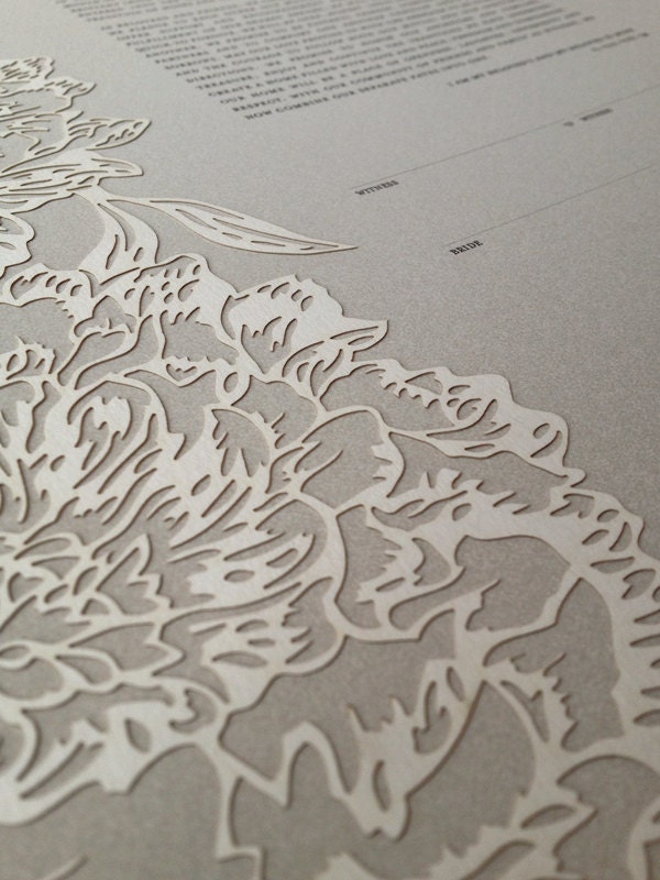 Papercut Ketubah - Peonies