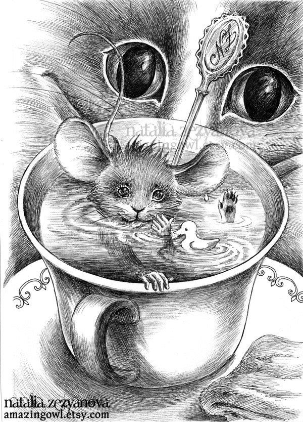 Dormouse and Cheshire Cat - 8 x 10 giclee print