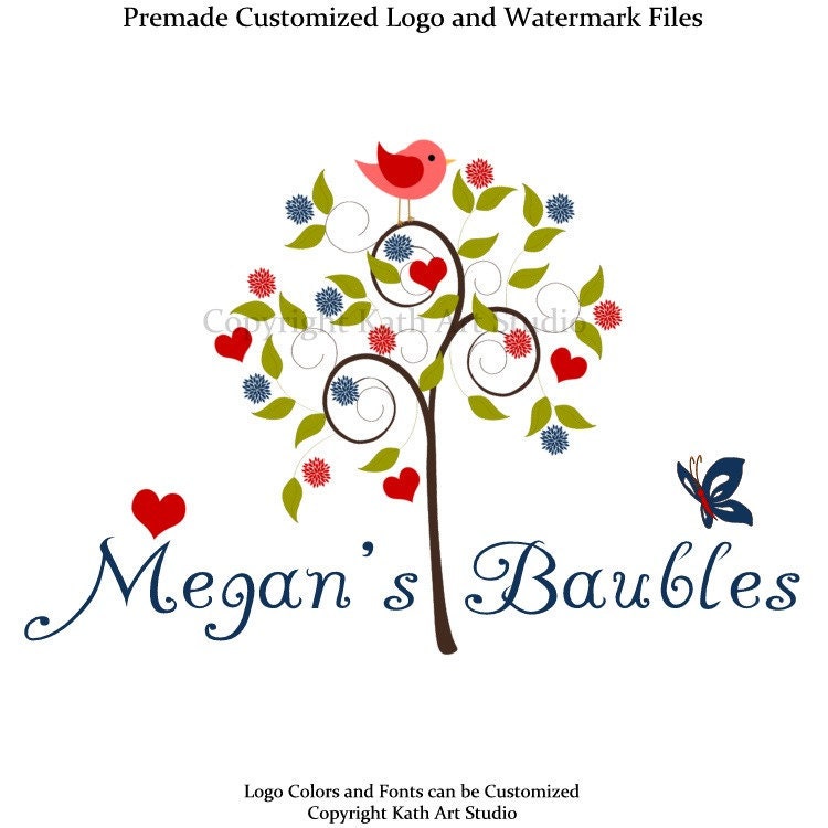 Premade Business Logo Design Tree Logo Hearts Flowers 50 Megan's Baubles