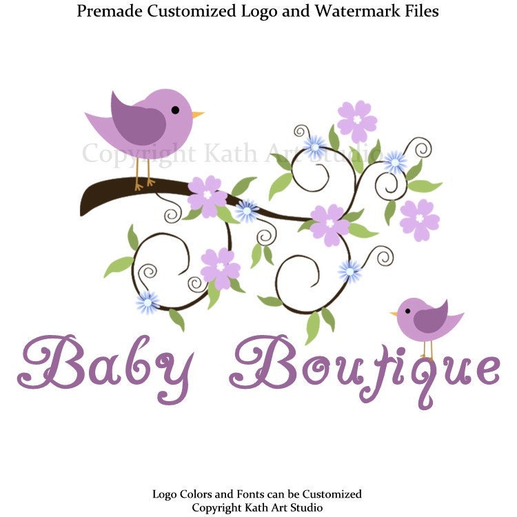 Premade Business Logo Design Floral Birdie Logo 52 Baby Boutique