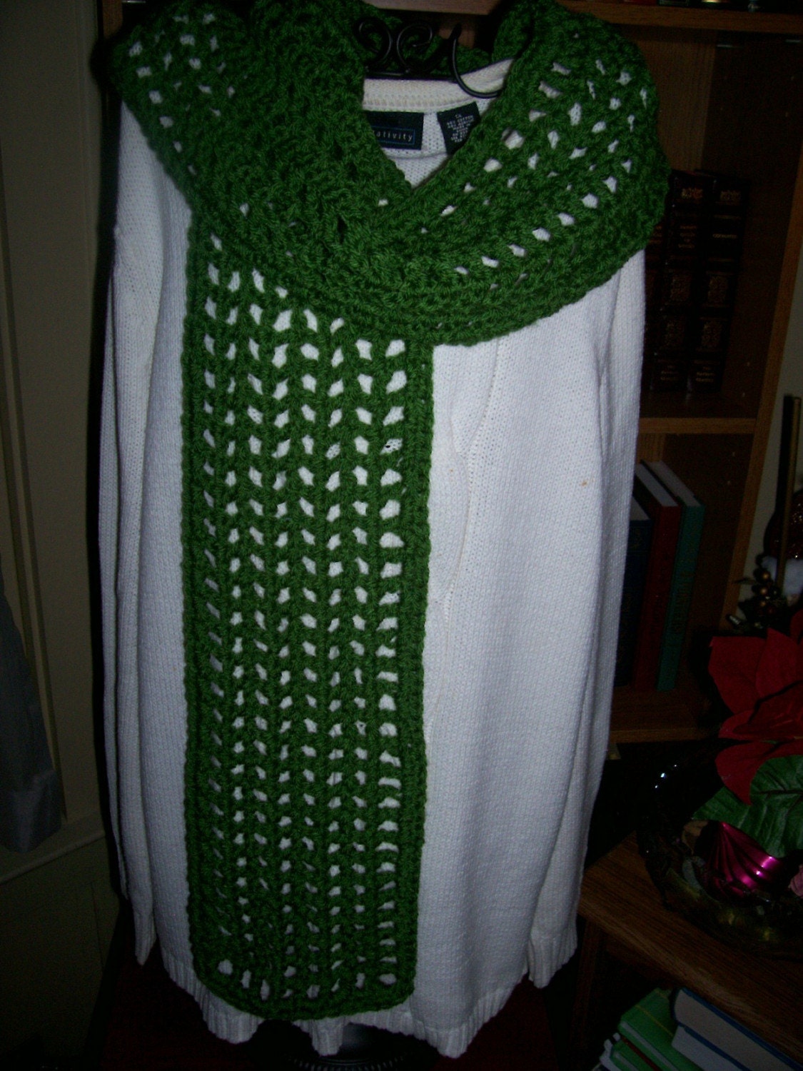 Beautiful Kelly Green Crocheted Scarf-'COLLETTE' Accessories Women Cozy Cover Outerwear