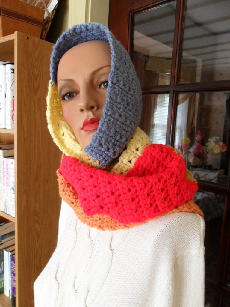 Hand Crocheted Scarf Made with Color Blocks Accessories Women Cozy Cover Outerwear