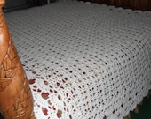 California King or King Size Hand Crocheted Off-white 'SHELLS GALORE'  Cozy Throw Cover Afghan Blanket