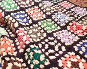 Large Hand Crocheted 'GRANNY SQUARE' Cozy Cover Afghan Blanket in Black and Multi-colors