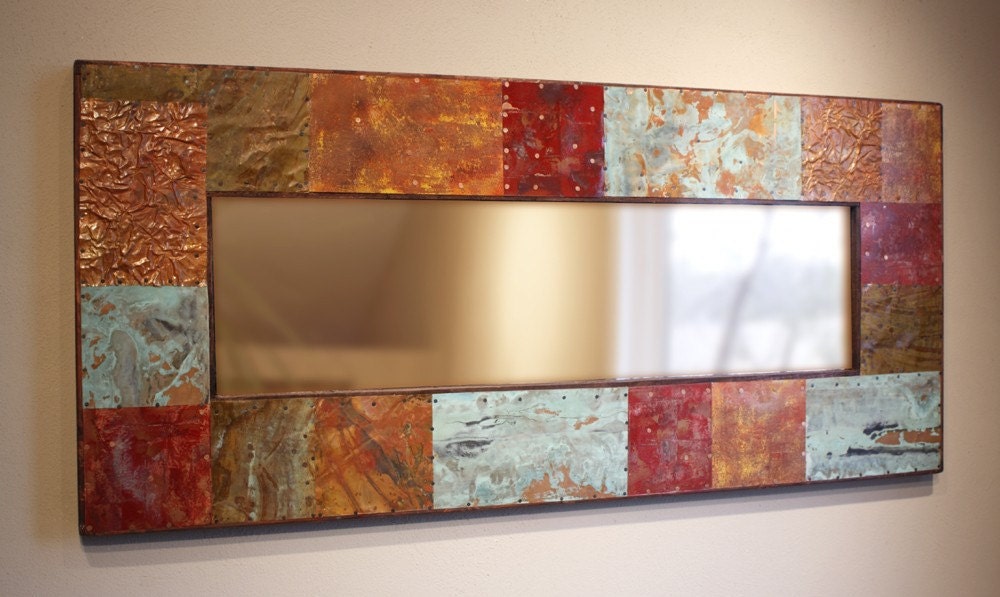 47x21 mirror with metal and copper border