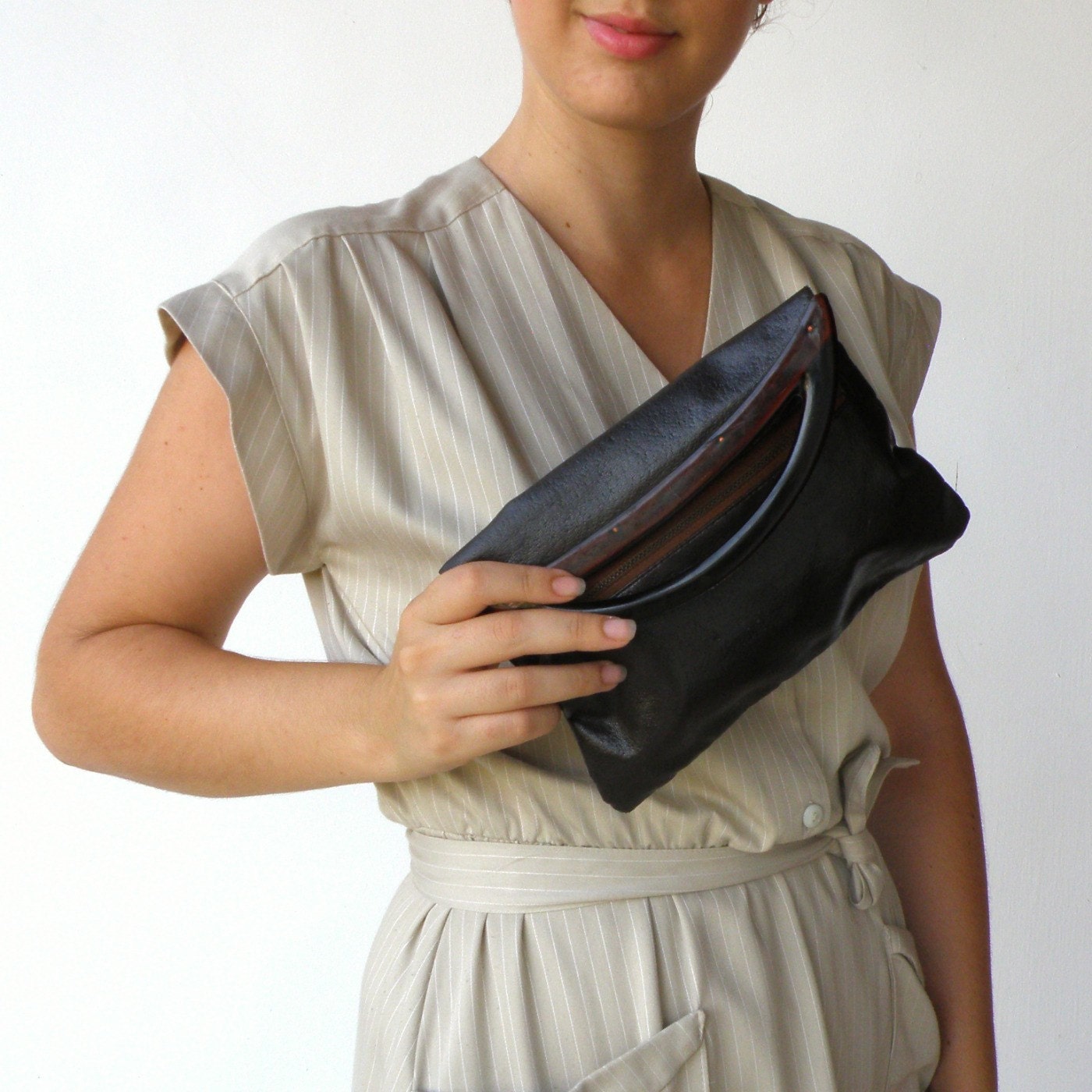 Vintage Small Square Chocolate Faux Leather Clutch