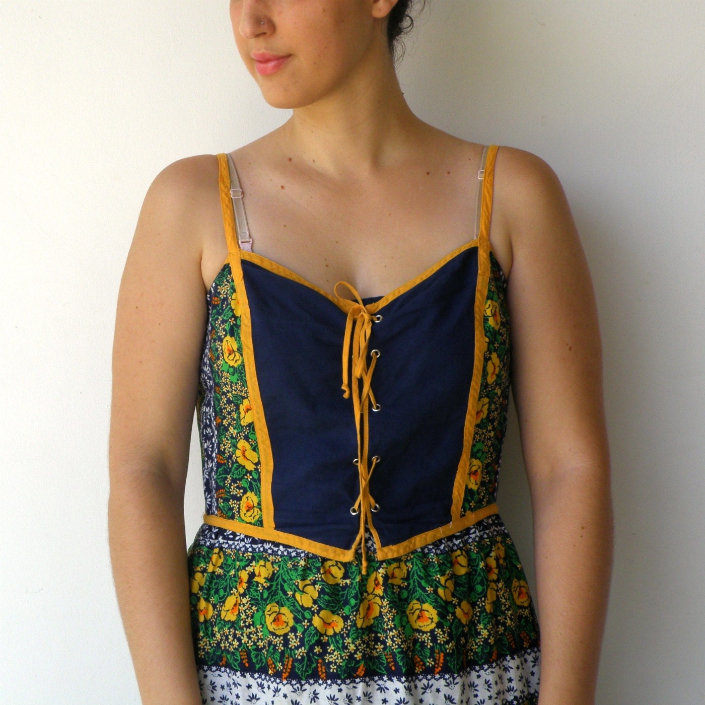 Vintage 1960s Heidi Floral Corset Dress