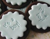 12 Edible Fondant  It's a Boy Baby Shower Cupcake Toppers Edible Decorations