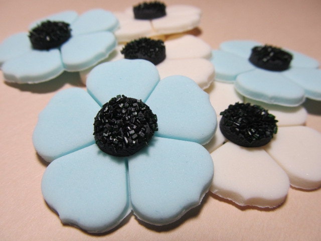 Edible Flower Cupcake Toppers -fondant - perfect for wedding cupcakes qty 12