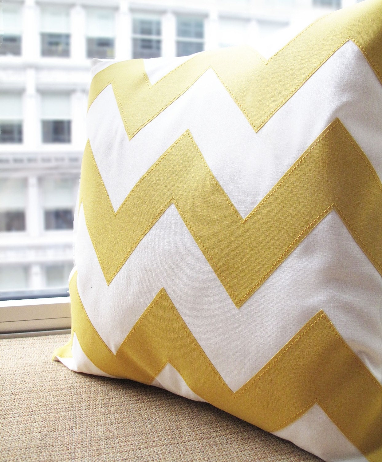 Yellow Chevron Pillow - Square - Home and Living / Decor and Housewares