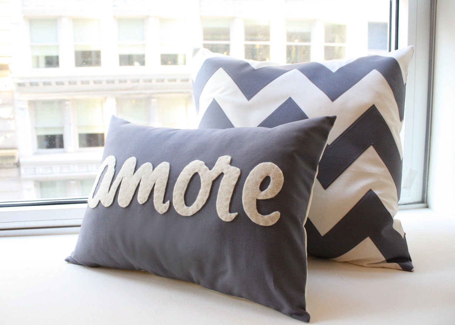 Charcoal Gray Chevron Pillow - Square