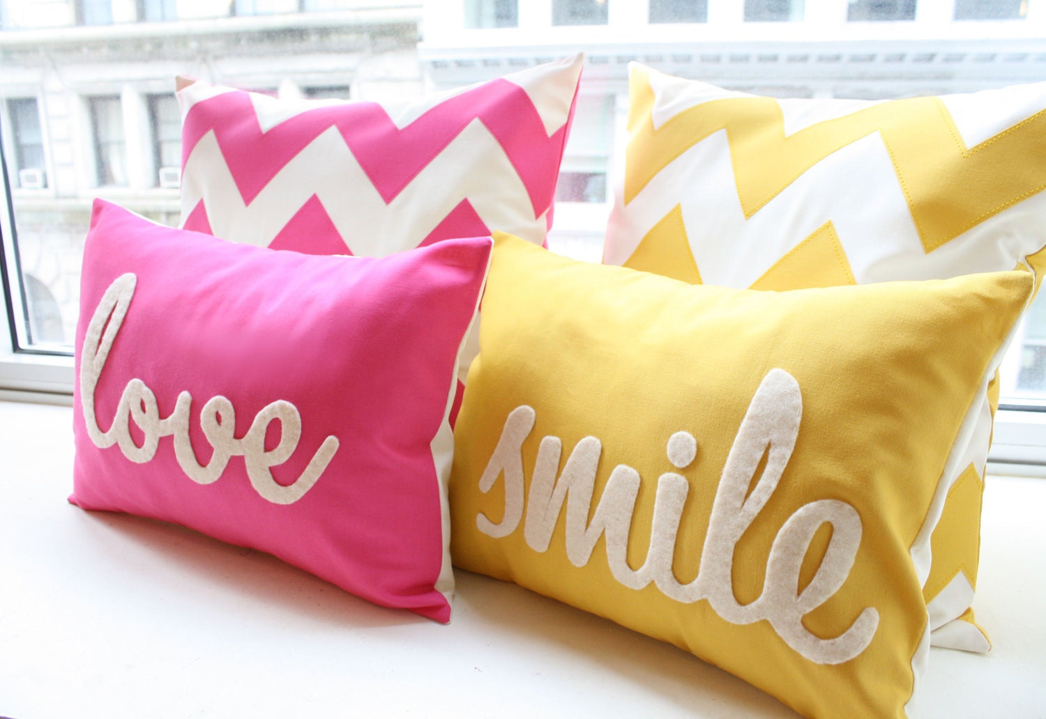 Yellow Chevron Pillow - Square - Home and Living / Decor and Housewares