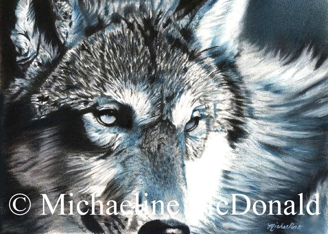 Wolf painting art print by Michaeline 8x10 inches