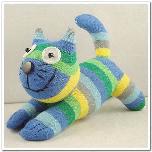 Handmade Sock Cheshire Cat Kitty Stuffed Animal Baby Toy