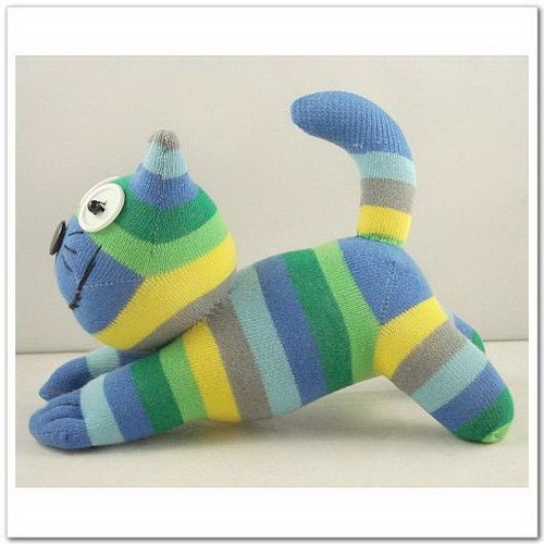 Handmade Sock Cheshire Cat Kitty Stuffed Animal Baby Toy