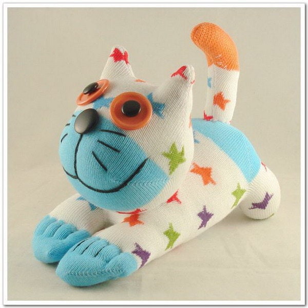 Free Shipping Handmade Sock Cat Kitty Stuffed Animal Doll Baby Toys