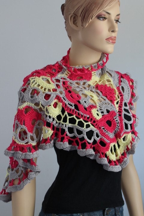 Lace Freeform Crochet Cotton Scarf Shawl / Wearable Art / OOAK