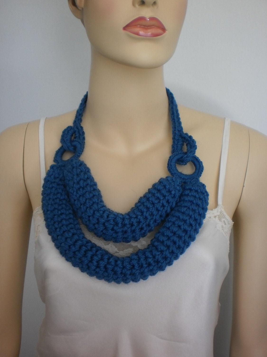 Crochet Scarf  Necklace in Cobalt Blue