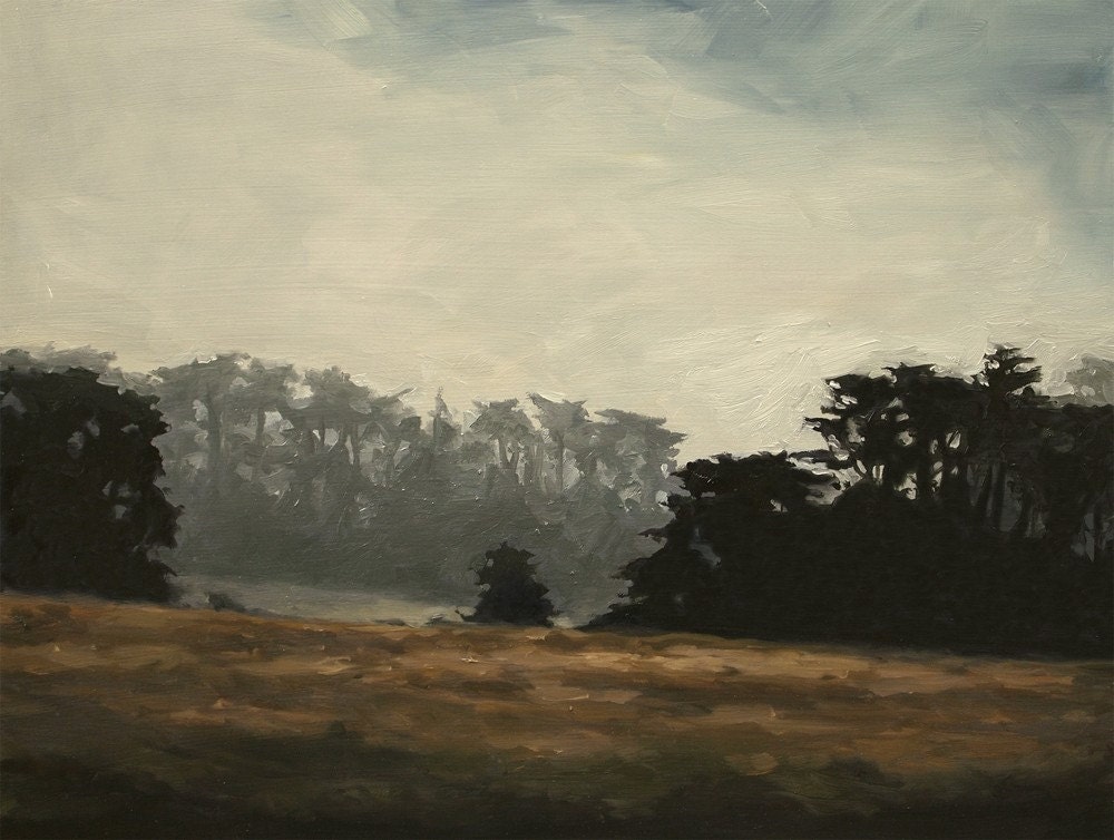 Morning Fog Over Treeline, Fine Art Print of Woodland Landscape Oil Painting
