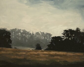 Morning Fog Over Treeline, Fine Art Print of Woodland Landscape Oil Painting