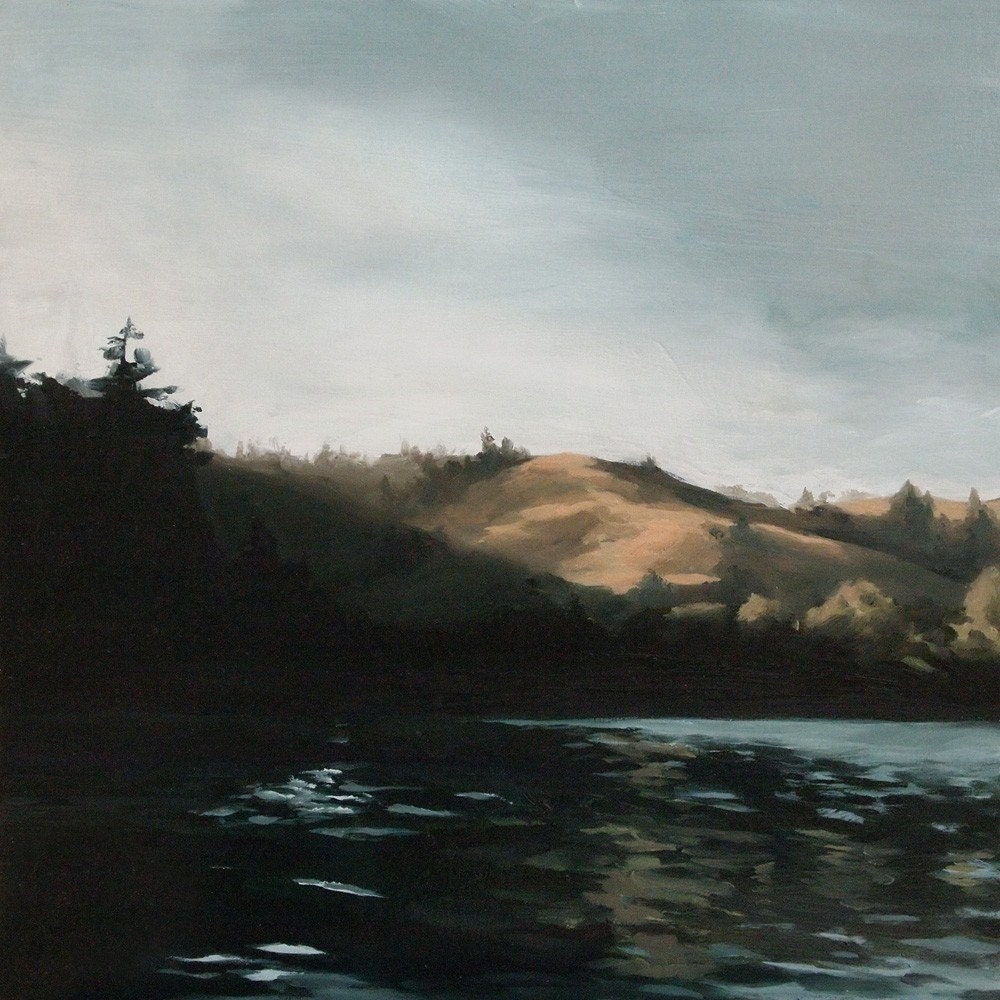 Setting Sun at Russian River, Oil Painting Landscape Art Print