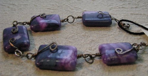 Amethyst dyed Ocean Jasper and Hammered Brass Bracelet - RMJewelryDesigner Amethyst dyed Ocean Jasper and Hammered Brass Bracelet - RMJewelryDesigner