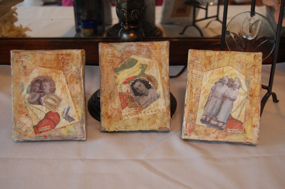 Original Collage Mixed Media - Set of 3 -  Stages of Women's Life -  Maiden, Mother, Crone
