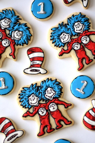 Hand Decorated Sugar Cookies Dr. Seuss Thing 1 & Thing 2 // 1 Dozen