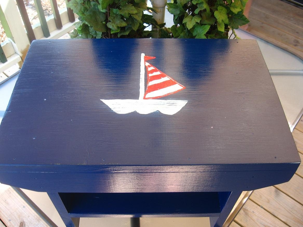 Nautical Sail Boat/ Handmade Bench / Foot / Stepping Stool  in  Navy Blue