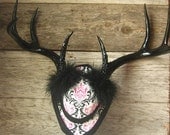 Deer Antlers  - Recycled 8 Pointer Real Deer Antlers/ Horns in  Black and Hot  Pink Design By Happybdaytome on Etsy