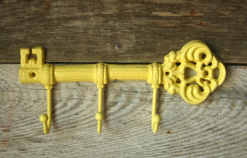 Sale- Wall Hook-Shabby Chic Yellow Cast Iron Key Hook/Hanger