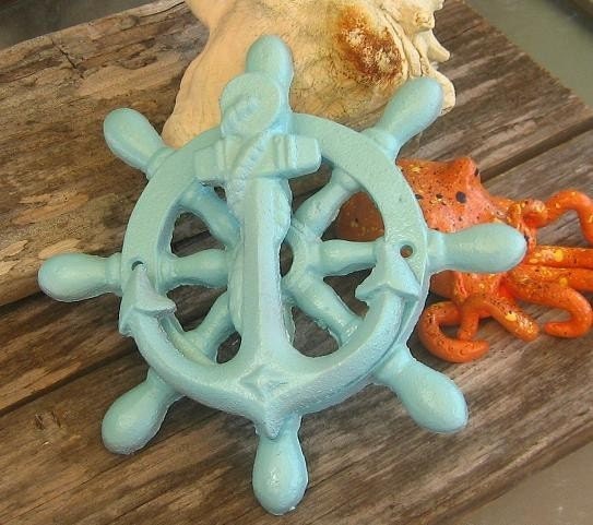 Shabby Chic Cottage Iron Anchor and Ship Wheel Door Knocker for Decoration