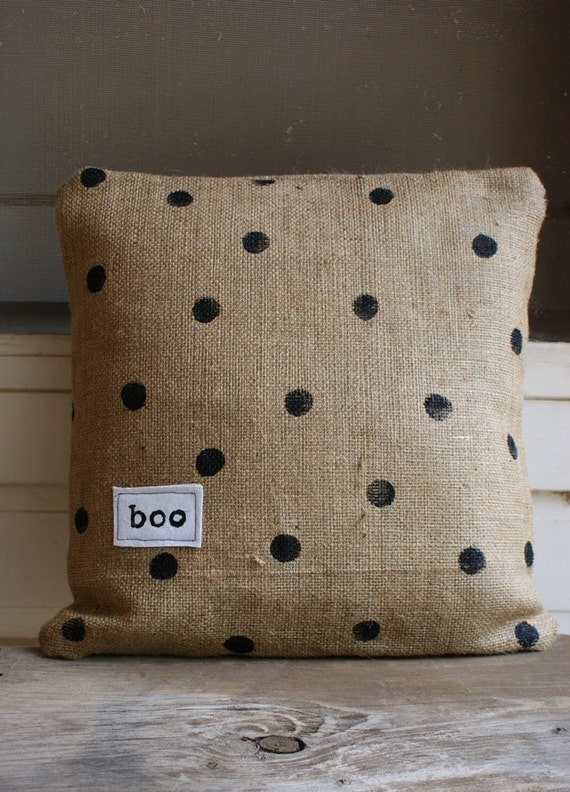 Boo...It's a Halloween Black Polka Dot Burlap Pillow Cover