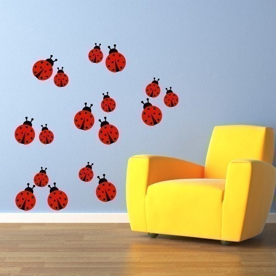 Ladybugs Vinyl Wall Art Decal - Set of 17 ladybugs
