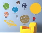 Solar System Wall Decal - Complete Solar System with Planet Names Wall Decor - Children Wall Decals