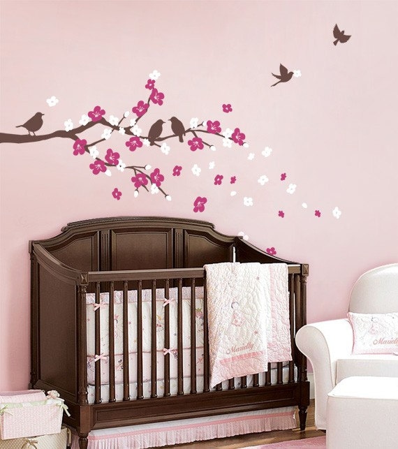 Cherry Blossom Branch with Birds - Kids Vinyl Wall Sticker Decal Set