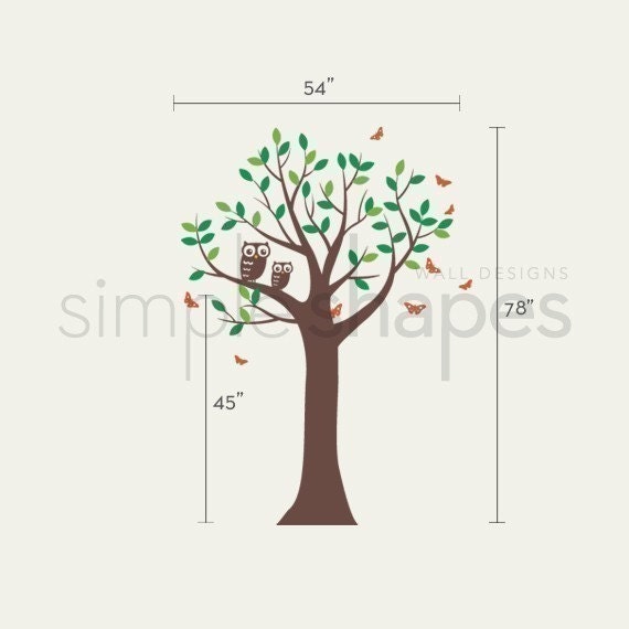 Tree with Two Owls and Butterflies Decal Set - Boy and Girl Kid's Room Wall Sticker
