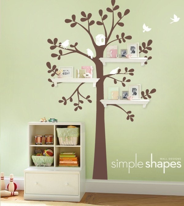 The ORIGINAL Shelving Tree with Birds - LARGE Tree Wall Decal Sticker