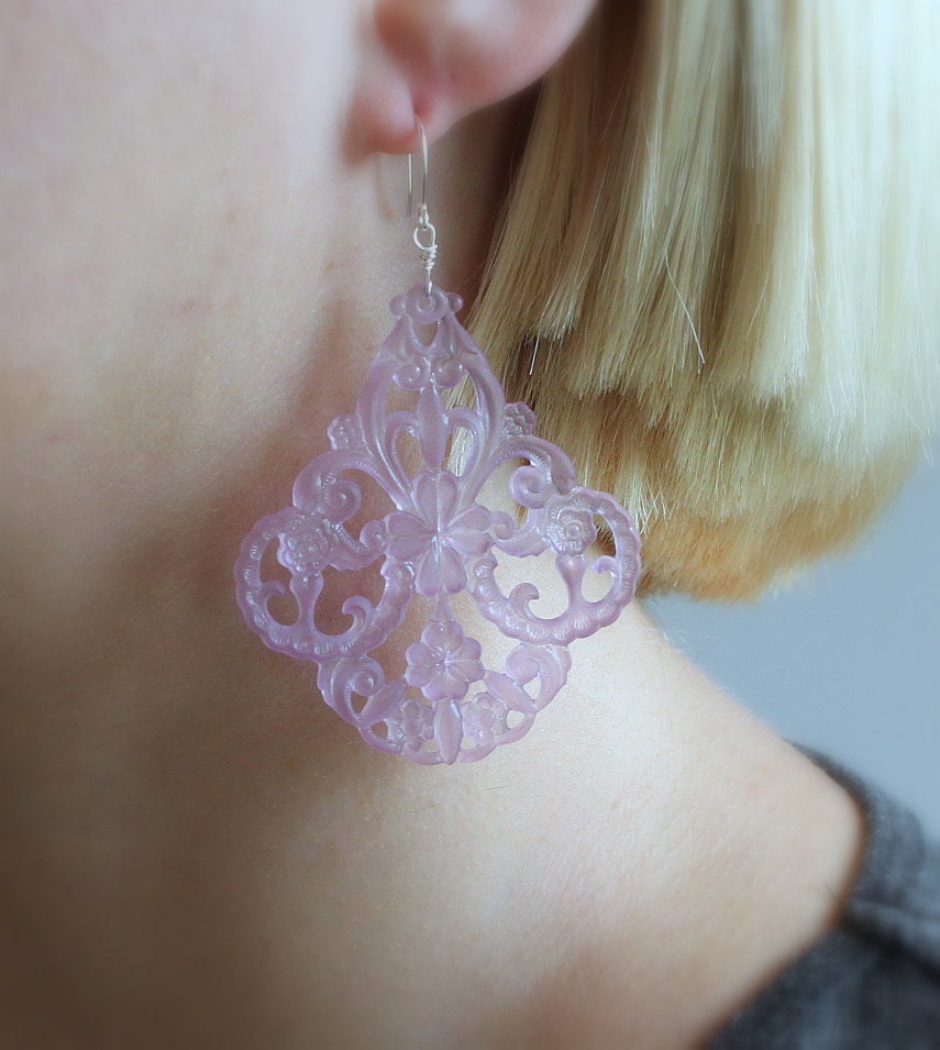 Violet Earrings Lavender Earrings Filigree Jewelry Sterling Silver Ready to Ship