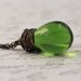 SALE Green Necklace Wire Wrapped Necklace Green Glass Teardrop Brass St Patricks Day Jewelry, Clover